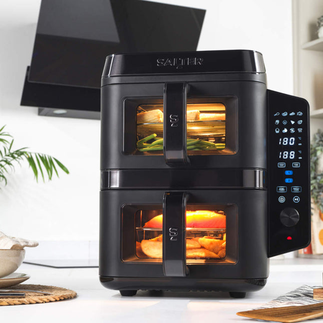 Salter VertiCook View Air Fryer – 9L Dual Drawer Vertical Design – Black
