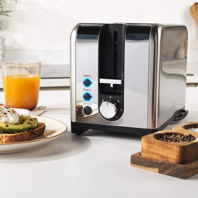 Salter Stainless Steel 2 Slice Toaster – Silver, Wide Slots, 7 Browning Levels