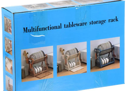 2-Tier Multifunctional Plastic Dish Drain Rack with Removable Drip – Beige