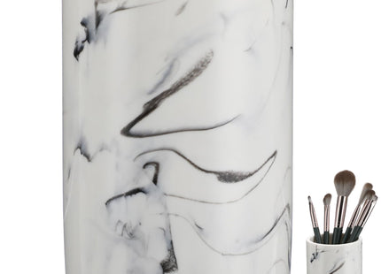 Cabilock Marble Bathroom Organizer Cup – White Resin Tumbler with Chrome Finish