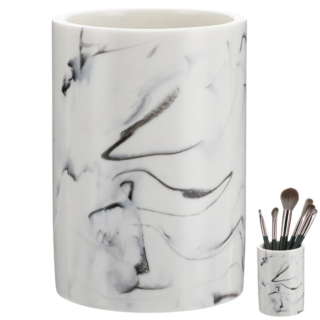 Cabilock Marble Bathroom Organizer Cup – White Resin Tumbler with Chrome Finish