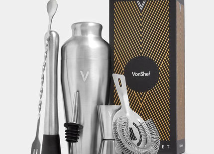 VonShef Parisian Cocktail Set – 6-Piece Brushed Silver Mixology Kit