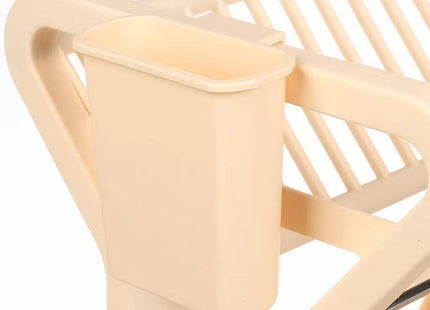 2-Tier Multifunctional Plastic Dish Drain Rack with Removable Drip – Beige