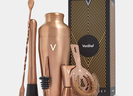 VonShef Parisian Copper Cocktail Shaker Set – 6 Piece Stainless Steel - 550ml