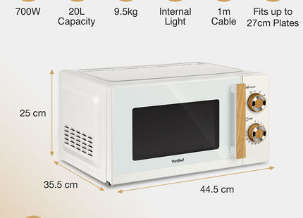 VonShef Fika Microwave – 20L Compact Microwave, 700W, Cream & Wood Effect