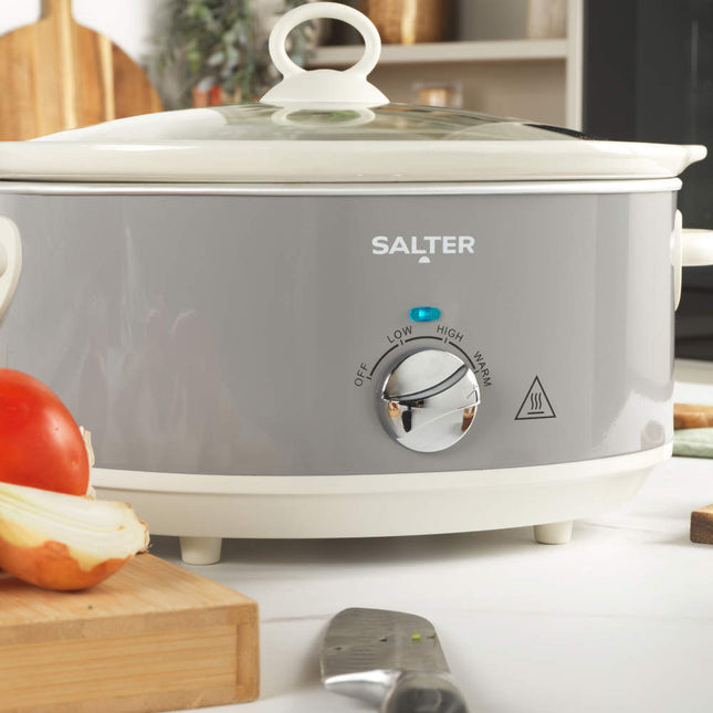 Salter Retro 6.5L Slow Cooker – Family Size, 3 Heat Settings, Grey, 320W