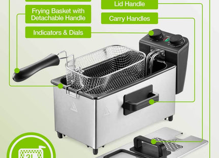 VonShef 3L Deep Fat Fryer – Stainless Steel Fryer with Viewing Window