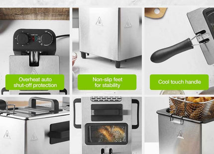 VonShef 3L Deep Fat Fryer – Stainless Steel Fryer with Viewing Window