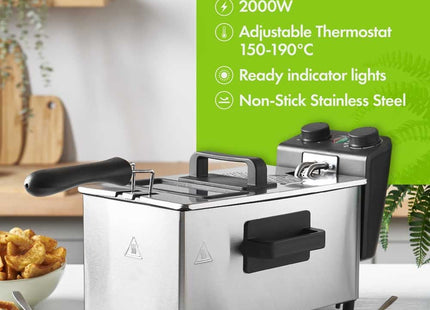 VonShef 3L Deep Fat Fryer – Stainless Steel Fryer with Viewing Window