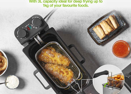 VonShef 3L Deep Fat Fryer – Stainless Steel Fryer with Viewing Window