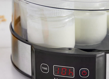 VonShef Digital Yoghurt Maker – 7 Glass Jars, Stainless Steel Design