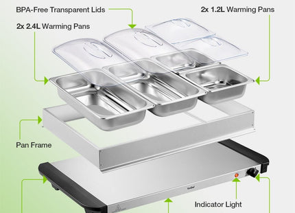 VonShef 2-in-1 Buffet Food Server – Adjustable Temperature Control