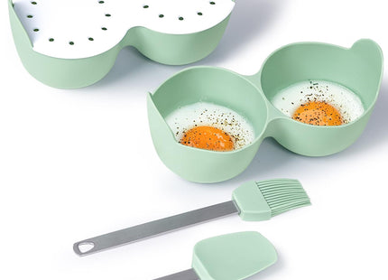 Microwave Silicone Egg Poacher Cups with Lid – 2-Cavity BPA-Free Egg Cooker (Green)