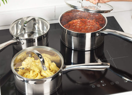 Salter Timeless Collection 3-Piece Stainless Steel Saucepan Set with Glass Lids