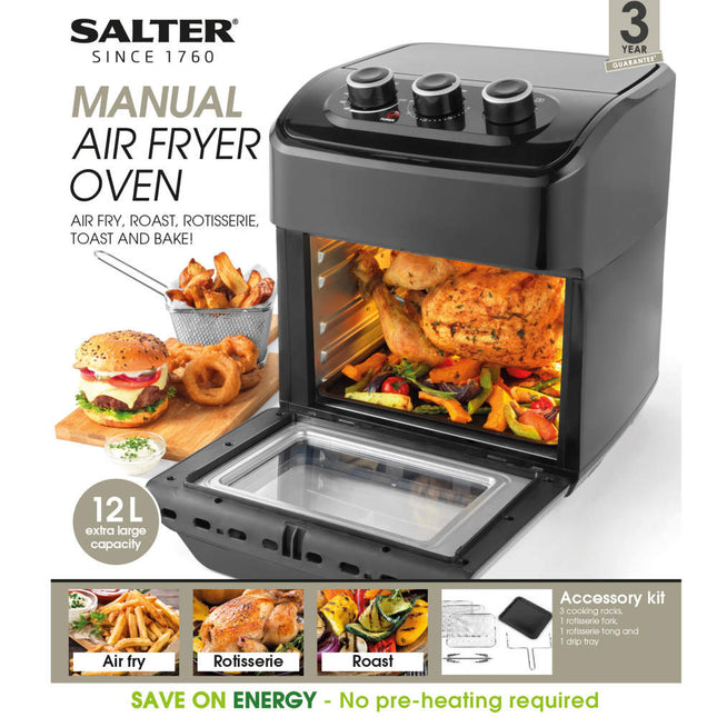 Salter EK5603 XL Air Fryer Oven – 12L Air Fry, Roast & Rotisserie, 1800W