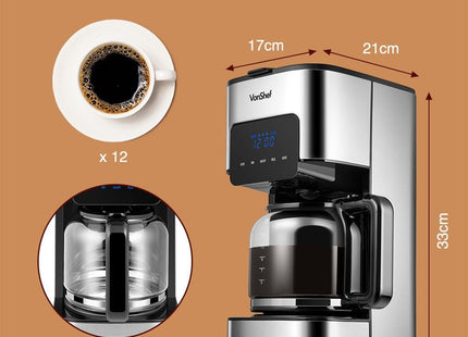 VonShef 1.5L Filter Coffee Machine – 12 Cup Drip Coffee Maker