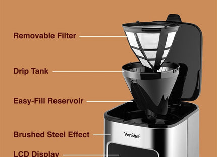 VonShef 1.5L Filter Coffee Machine – 12 Cup Drip Coffee Maker