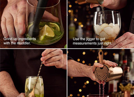 Manhattan Copper Cocktail Shaker Set – 5 Piece Stainless Steel Bar Kit