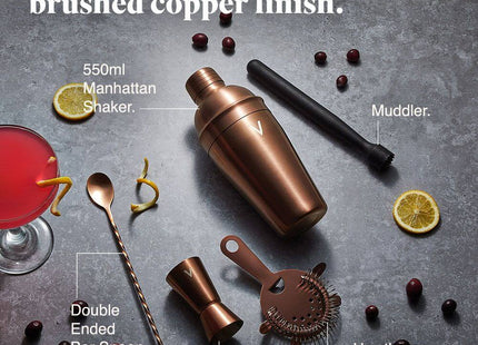 Manhattan Copper Cocktail Shaker Set – 5 Piece Stainless Steel Bar Kit