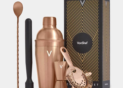 Manhattan Copper Cocktail Shaker Set – 5 Piece Stainless Steel Bar Kit