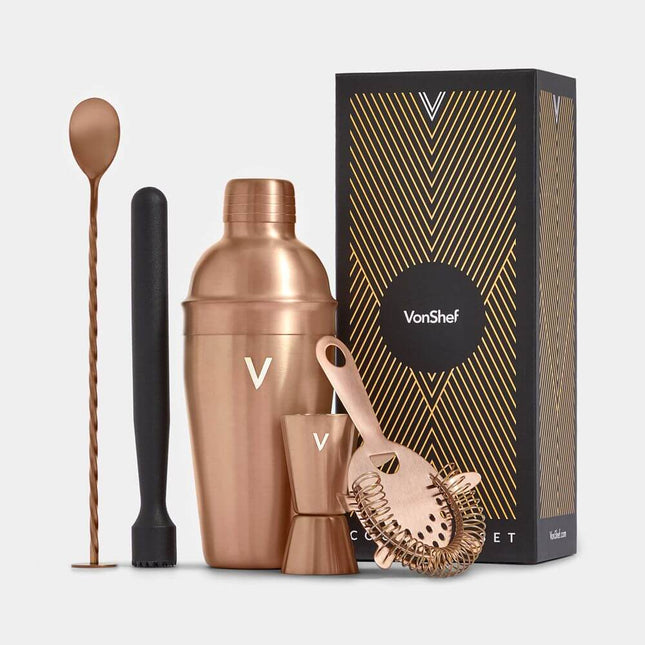 Manhattan Copper Cocktail Shaker Set – 5 Piece Stainless Steel Bar Kit
