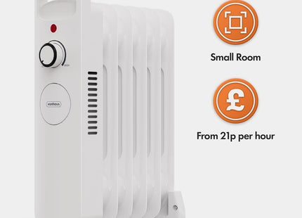 VonHaus 6 Fin Oil Filled Radiator 800W – Portable Electric Heater – White