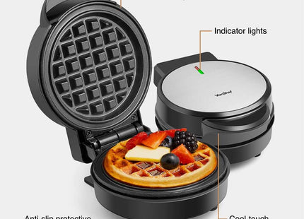 VonShef 600W Mini Waffle Maker – Compact Non-Stick Waffle Iron
