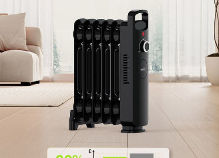 VonHaus 6 Fin Oil Filled Radiator 800W – Portable Electric Heater – Black