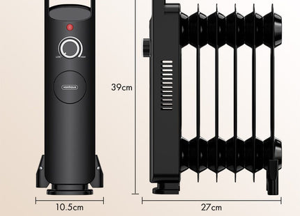 VonHaus 6 Fin Oil Filled Radiator 800W – Portable Electric Heater – Black