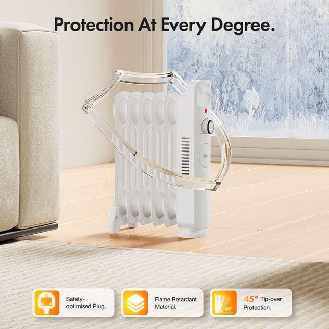 VonHaus 6 Fin Oil Filled Radiator 800W – Portable Electric Heater – White