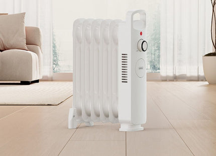 VonHaus 6 Fin Oil Filled Radiator 800W – Portable Electric Heater – White