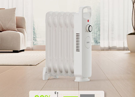 VonHaus 6 Fin Oil Filled Radiator 800W – Portable Electric Heater – White