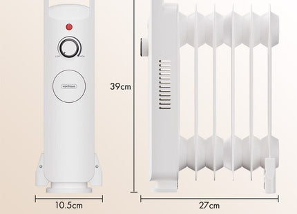VonHaus 6 Fin Oil Filled Radiator 800W – Portable Electric Heater – White
