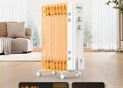 VonShef 9 Fin Oil Filled Radiator 2000W – Overheat Protection – White