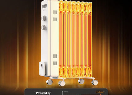 VonShef 9 Fin Oil Filled Radiator 2000W – Overheat Protection – White