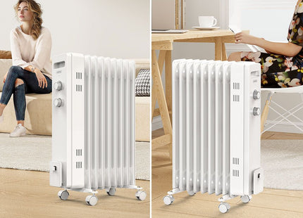 VonShef 9 Fin Oil Filled Radiator 2000W – Overheat Protection – White