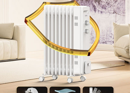 VonShef 9 Fin Oil Filled Radiator 2000W – Overheat Protection – White