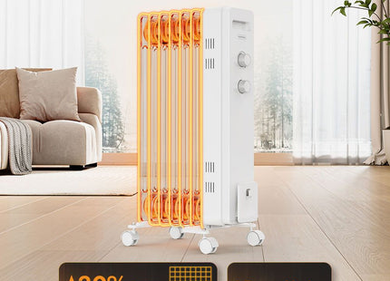 VonHaus 7 Fin Oil Filled Radiator 1500W – White Portable Electric Heater