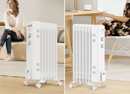 VonHaus 7 Fin Oil Filled Radiator 1500W – White Portable Electric Heater