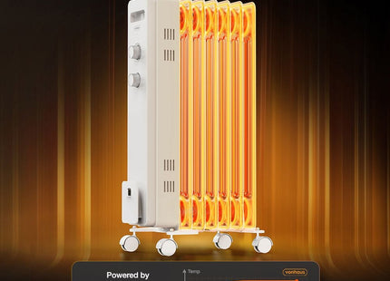VonHaus 7 Fin Oil Filled Radiator 1500W – White Portable Electric Heater