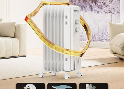 VonHaus 7 Fin Oil Filled Radiator 1500W – White Portable Electric Heater