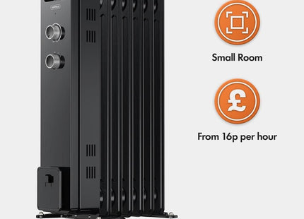 VonHaus 7 Fin Oil Filled Radiator 1500W – Black Portable Electric Heater