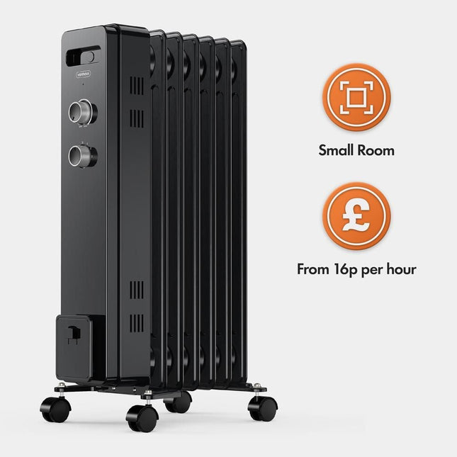 VonHaus 7 Fin Oil Filled Radiator 1500W – Black Portable Electric Heater