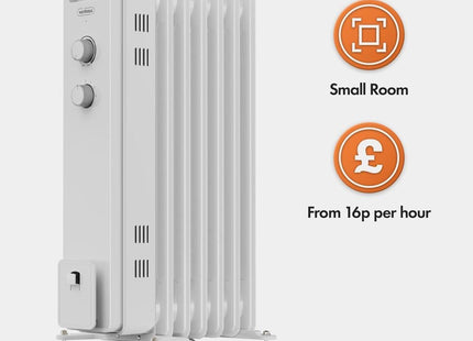 VonHaus 7 Fin Oil Filled Radiator 1500W – White Portable Electric Heater