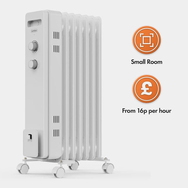 VonHaus 7 Fin Oil Filled Radiator 1500W – White Portable Electric Heater