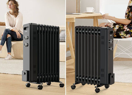 VonShef 9 Fin Oil Filled Radiator 2000W – Overheat Protection – White