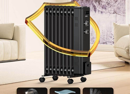 VonShef 9 Fin Oil Filled Radiator 2000W – Overheat Protection – White