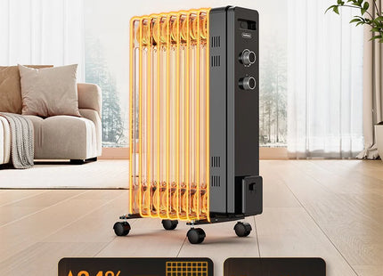 VonShef 9 Fin Oil Filled Radiator 2000W – Overheat Protection – White