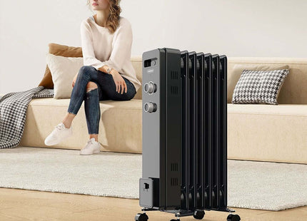 VonHaus 7 Fin Oil Filled Radiator 1500W – Black Portable Electric Heater