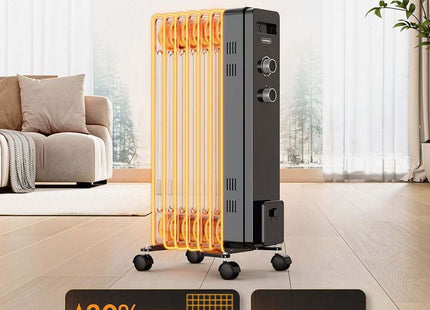 VonHaus 7 Fin Oil Filled Radiator 1500W – Black Portable Electric Heater